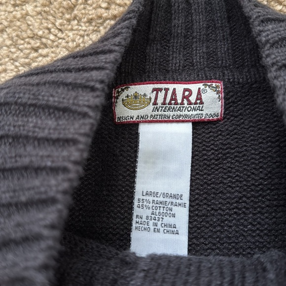 Vintage Tiara International Black Pink Nordic Printed Button Up Cardigan Sweater - Picture 2 of 5